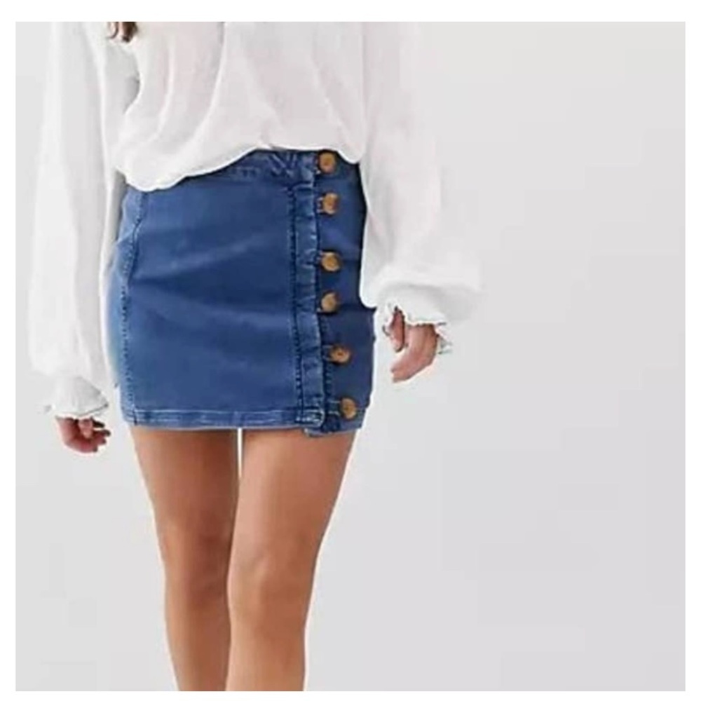 Free people button up denim mini skirt